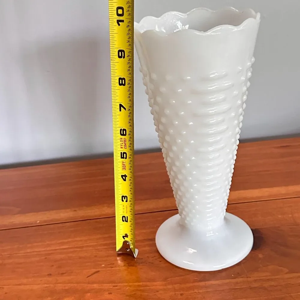 Vintage Anchor Hocking White Milk Glass Hobnail Trumpet Vase 9.75